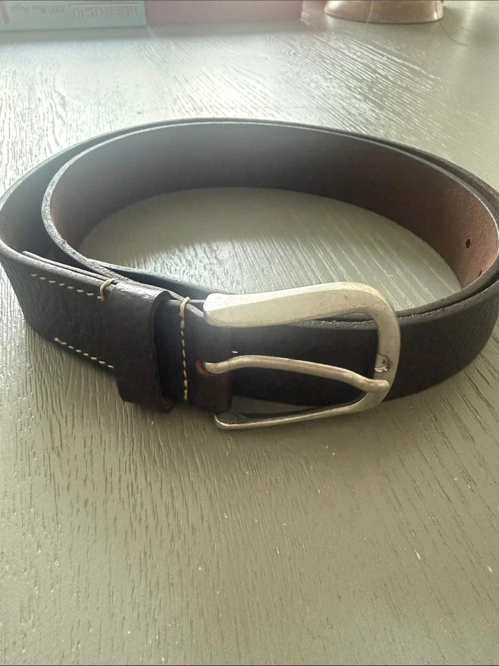 Men's Joe’s Dark Brown Leather Belt with Silver Buckle 40